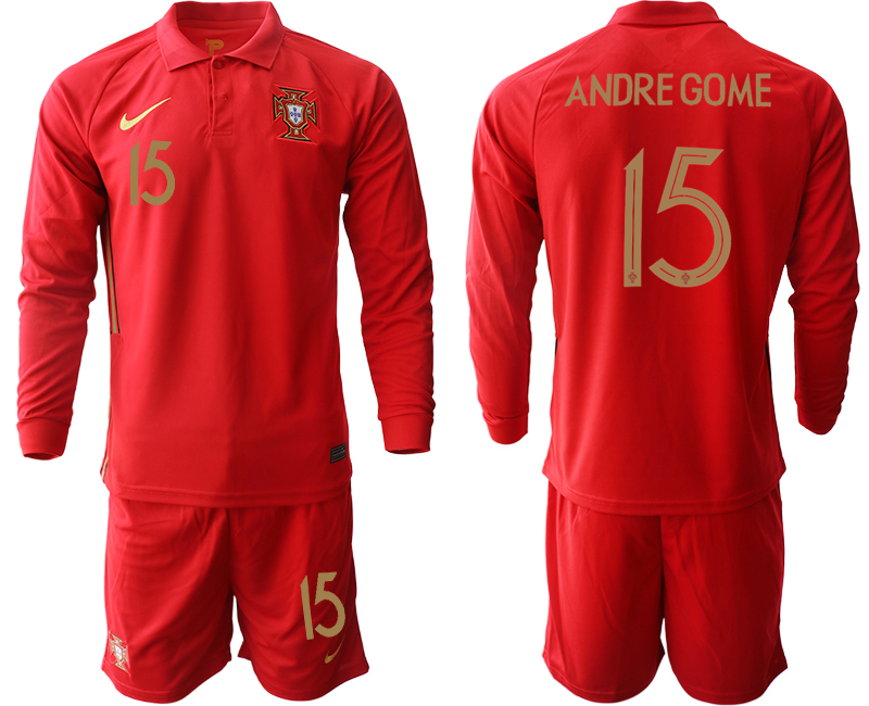 Cheap Men 2021 European Cup Portugal home red Long sleeve 15 Soccer Jersey